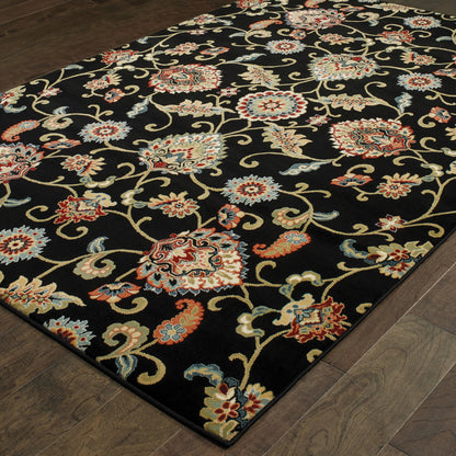 2' X 4' Green and Black Floral Power Loom Area Rug-4