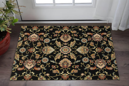 2' X 4' Green and Black Floral Power Loom Area Rug-0