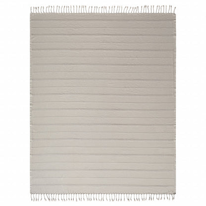 Beige Woven Cotton Striped Throw Blanket-2