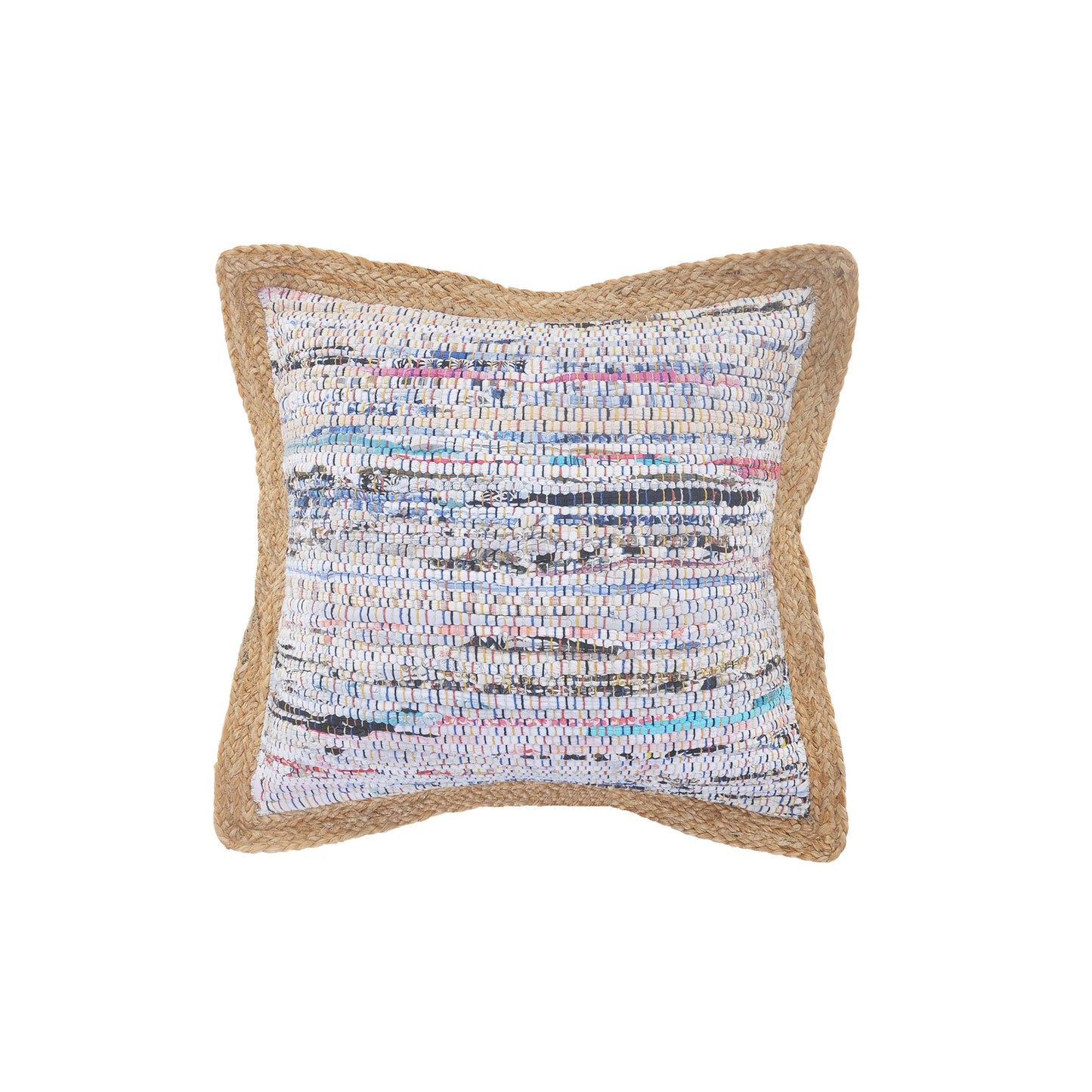 20" X 20" Tan Pastel Blue And Pastel Yellow 100% Cotton Geometric Zippered Pillow-0