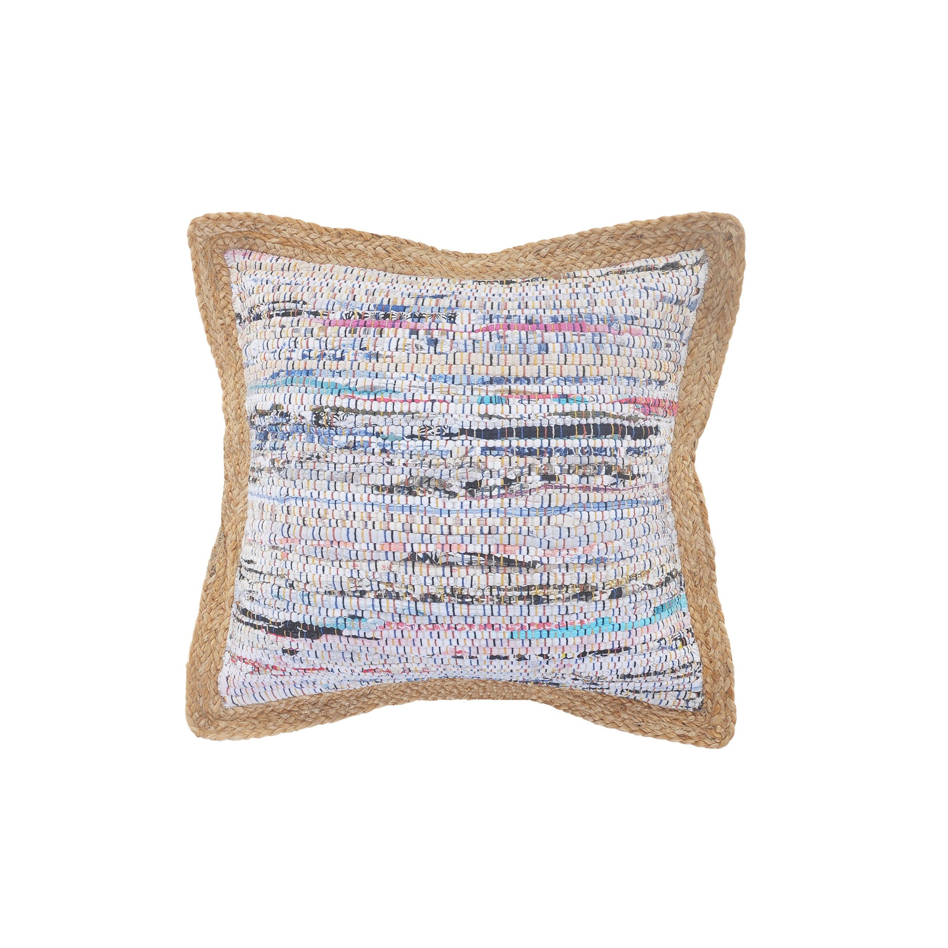 20" X 20" Tan Pastel Blue And Pastel Yellow 100% Cotton Geometric Zippered Pillow-0