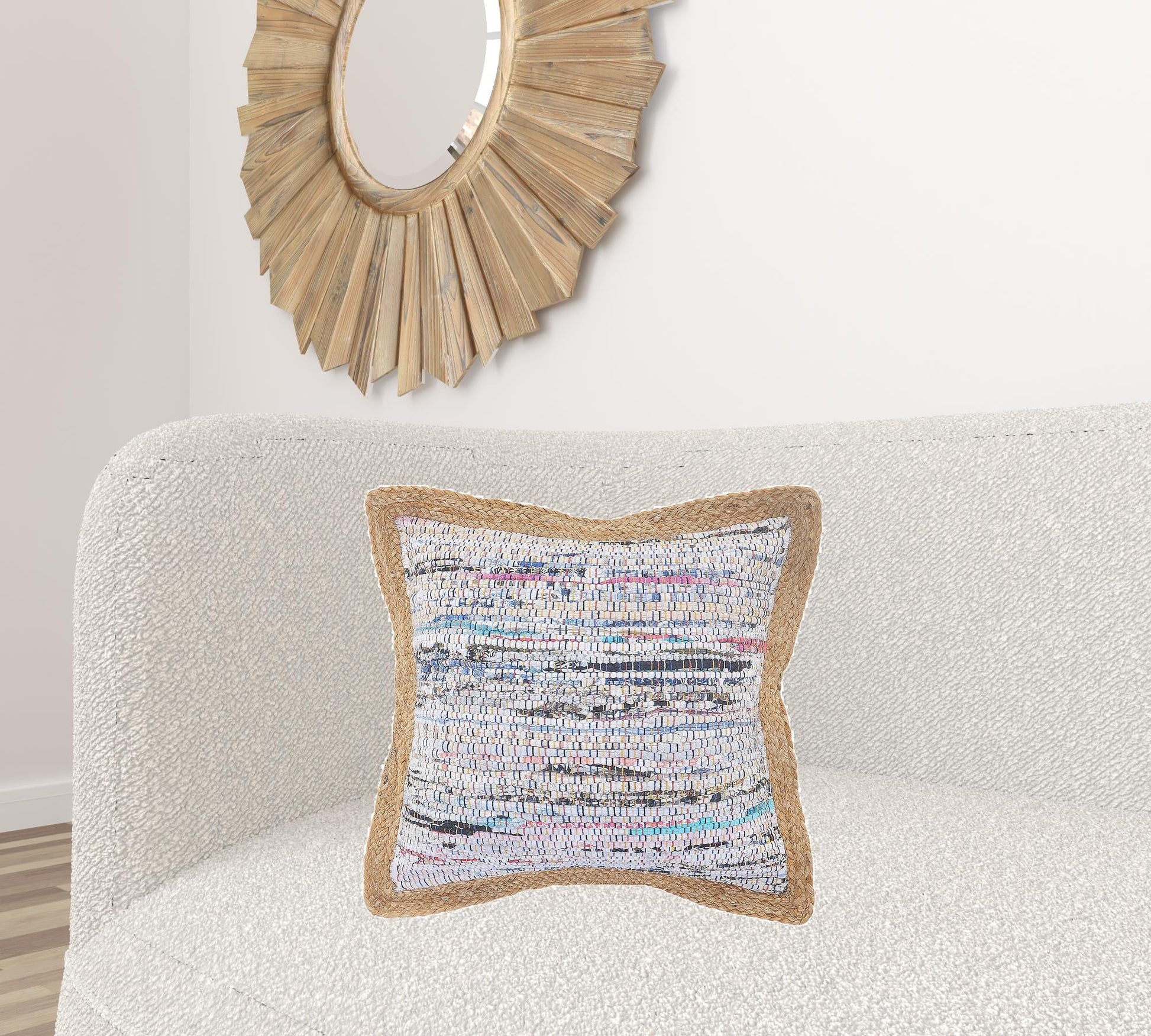 20" X 20" Tan Pastel Blue And Pastel Yellow 100% Cotton Geometric Zippered Pillow-5