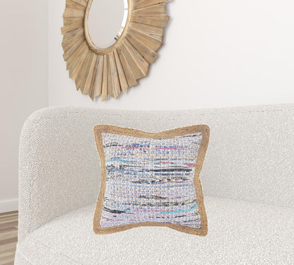 20" X 20" Tan Pastel Blue And Pastel Yellow 100% Cotton Geometric Zippered Pillow-5