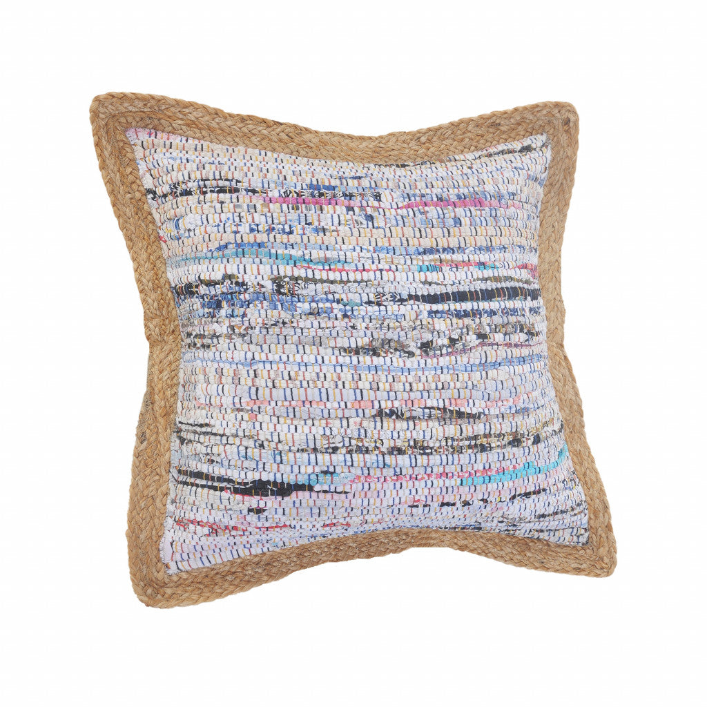 20" X 20" Tan Pastel Blue And Pastel Yellow 100% Cotton Geometric Zippered Pillow-2