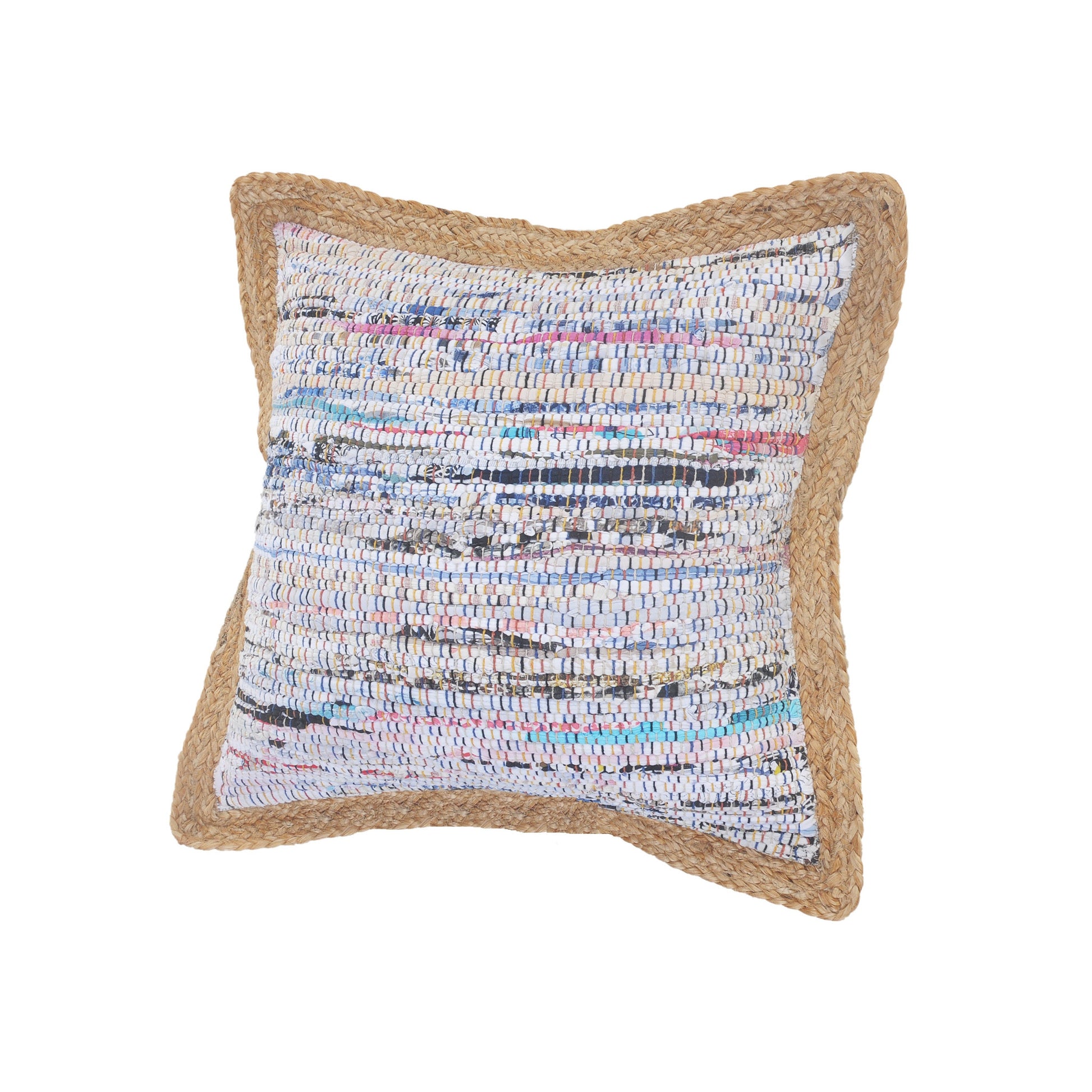 20" X 20" Tan Pastel Blue And Pastel Yellow 100% Cotton Geometric Zippered Pillow-3