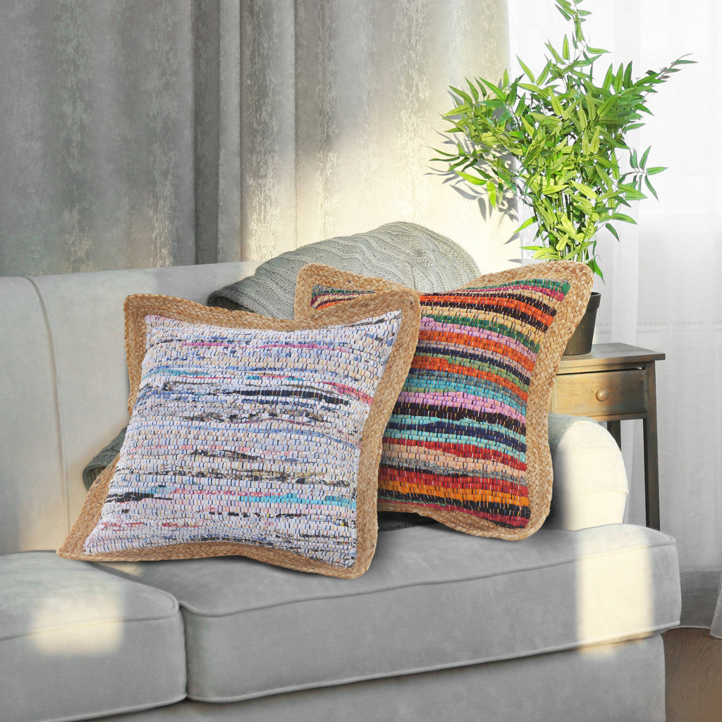 20" X 20" Tan Pastel Blue And Pastel Yellow 100% Cotton Geometric Zippered Pillow-8