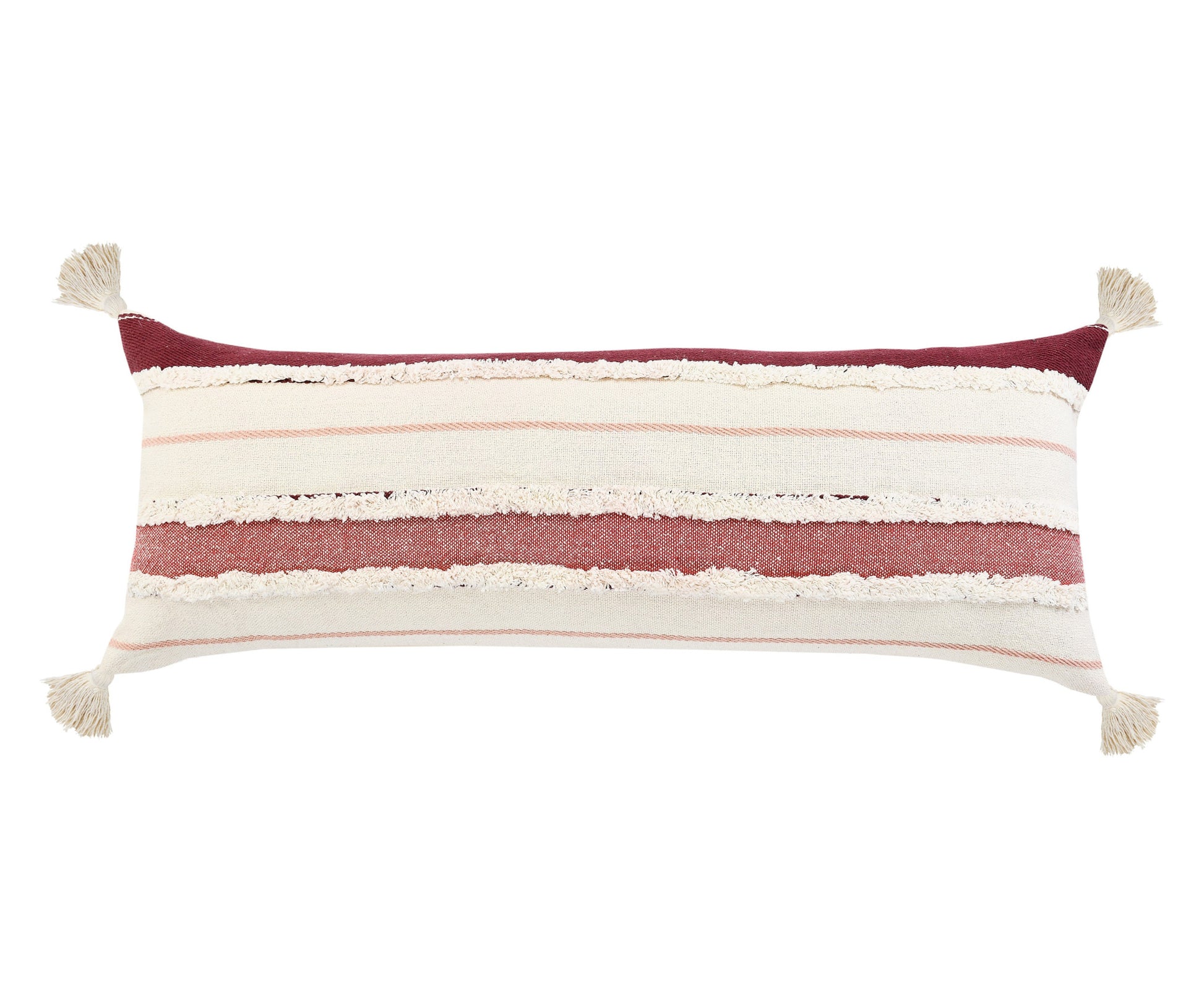 14" X 36" Red And Off-White 100% Cotton Striped Zippered Pillow-0