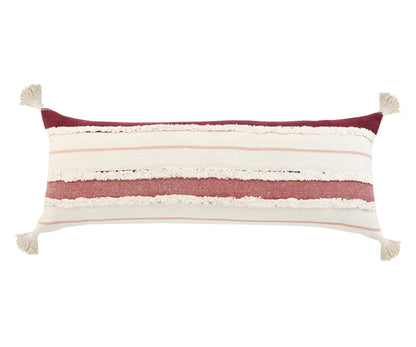 14" X 36" Red And Off-White 100% Cotton Striped Zippered Pillow-0