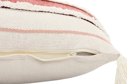 14" X 36" Red And Off-White 100% Cotton Striped Zippered Pillow-6