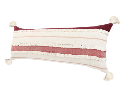 14" X 36" Red And Off-White 100% Cotton Striped Zippered Pillow-2