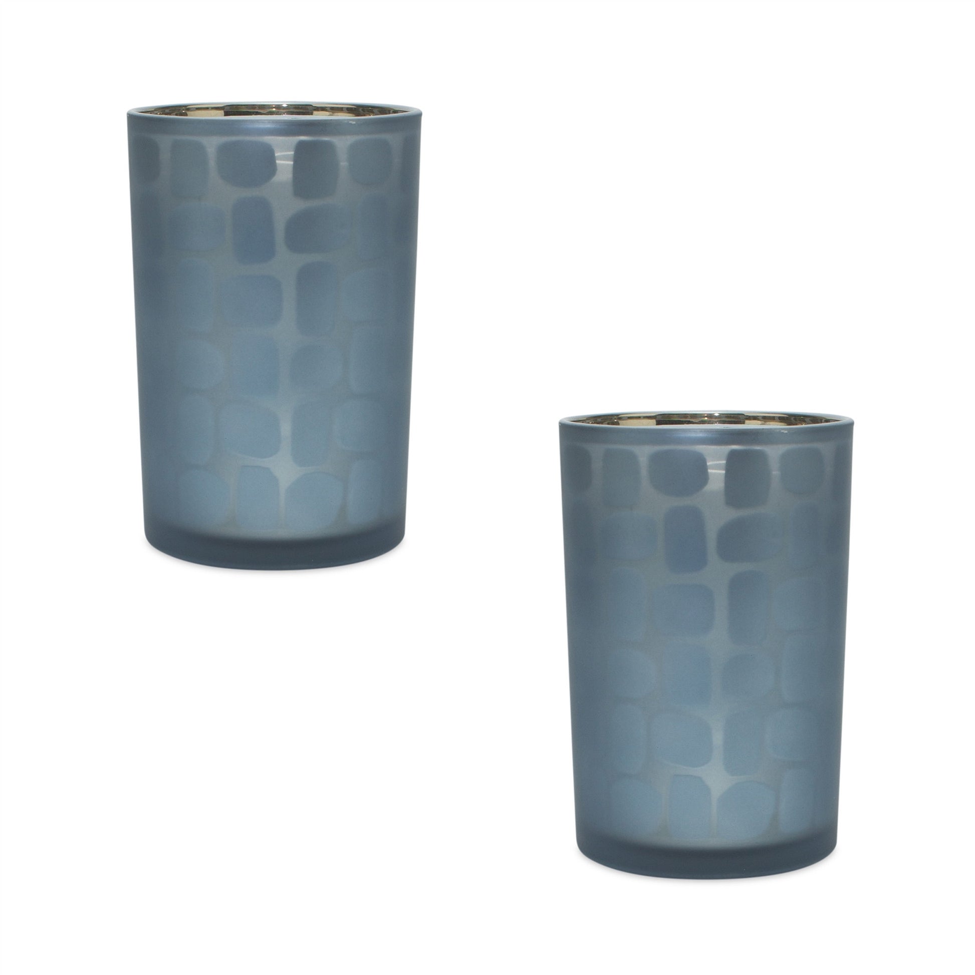 Set of Two Navy Blue Abstract Glass Tabletop Tealight Candle Holders-2