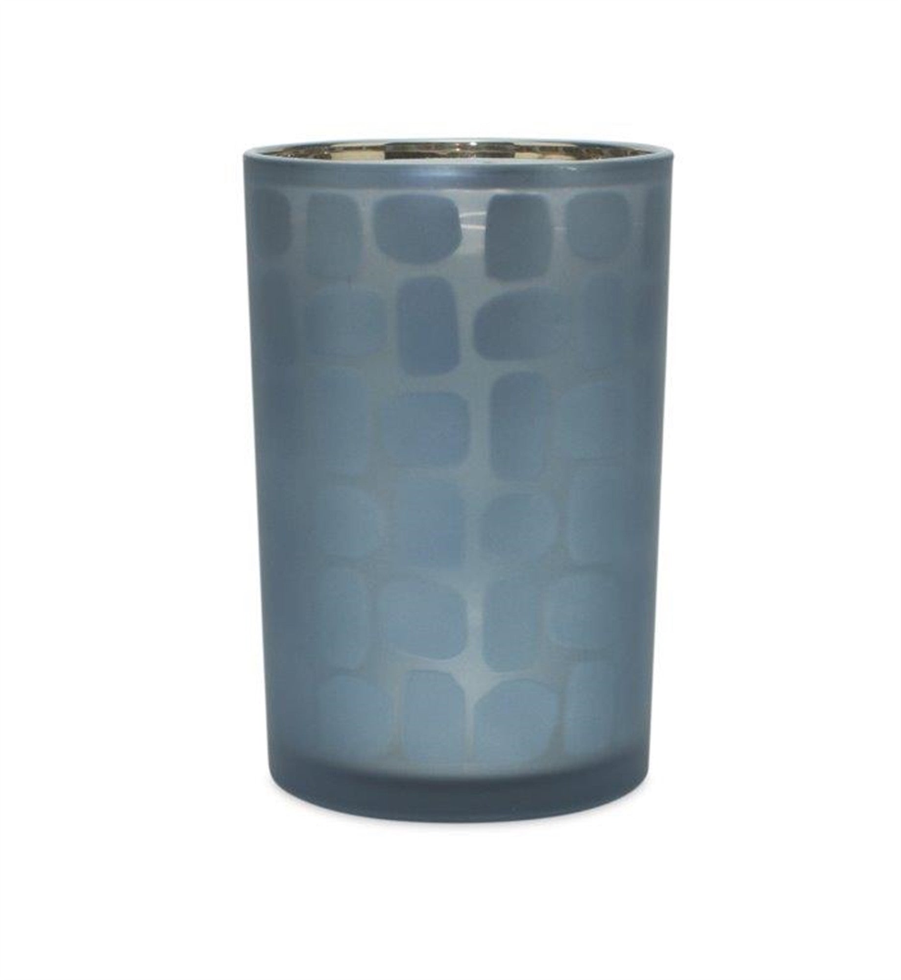 Set of Two Navy Blue Abstract Glass Tabletop Tealight Candle Holders-3
