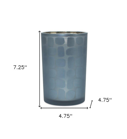 Set of Two Navy Blue Abstract Glass Tabletop Tealight Candle Holders-5
