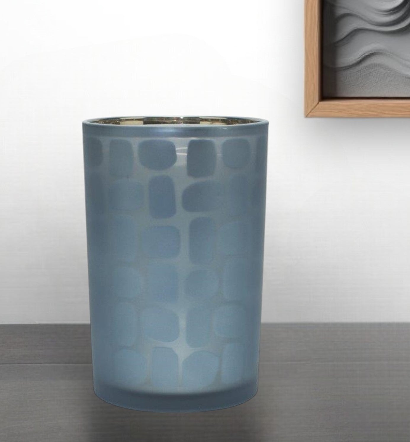 Set of Two Navy Blue Abstract Glass Tabletop Tealight Candle Holders-1