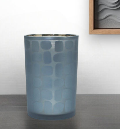 Set of Two Navy Blue Abstract Glass Tabletop Tealight Candle Holders-1
