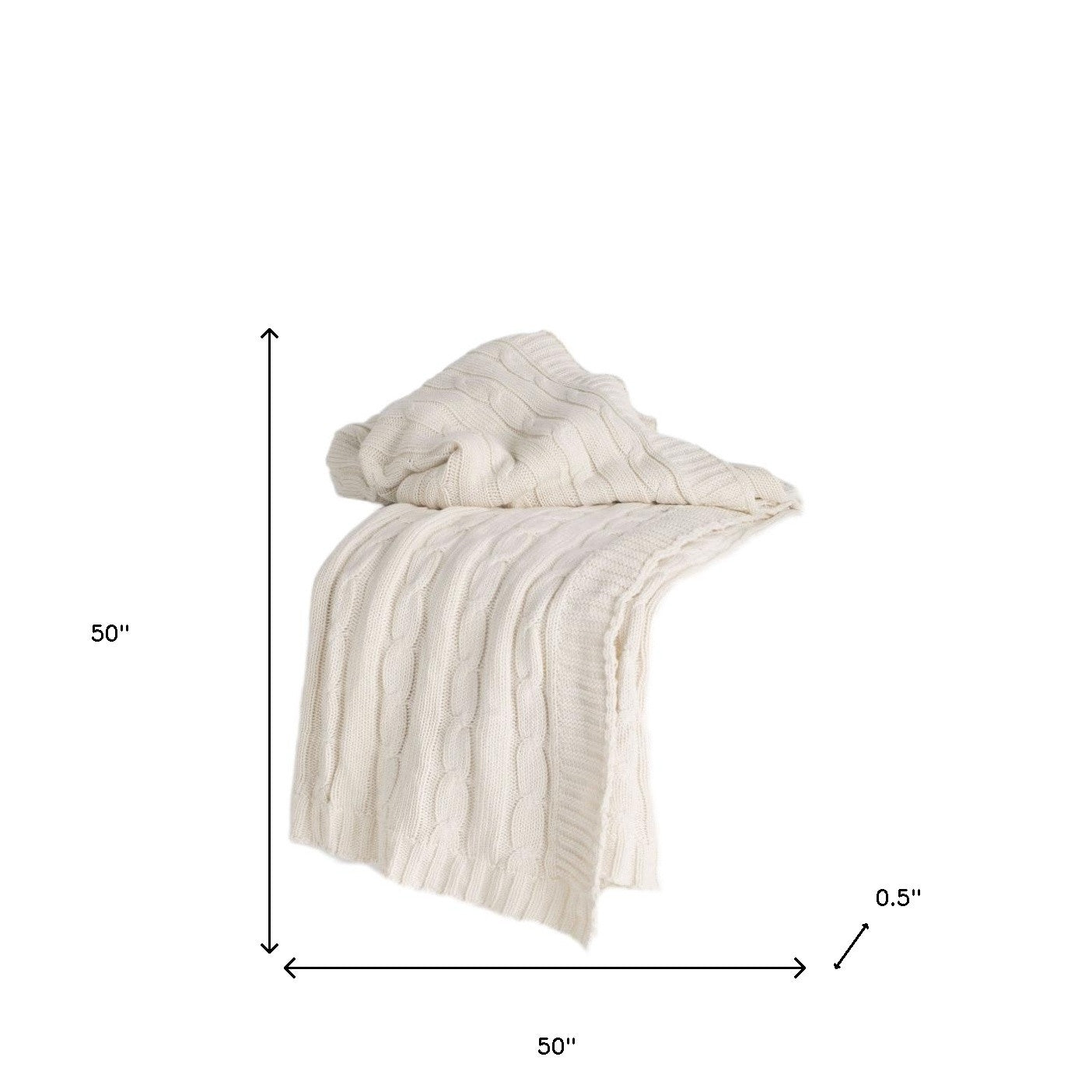 Ivory Knitted 100% Cotton Throw Blanket-4