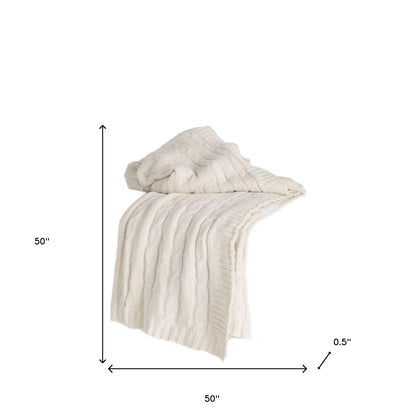 Ivory Knitted 100% Cotton Throw Blanket-4