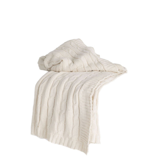 Ivory Knitted 100% Cotton Throw Blanket-0