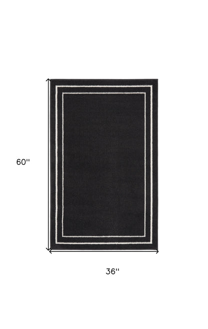 3' X 5' Black And Ivory Indoor Outdoor Area Rug-3