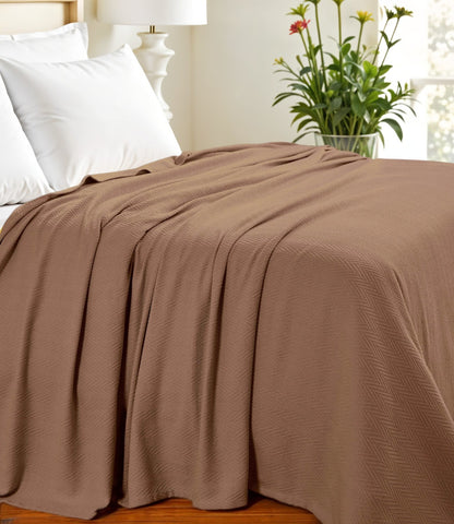Queen Taupe Cotton Woven Chevron Blanket-1