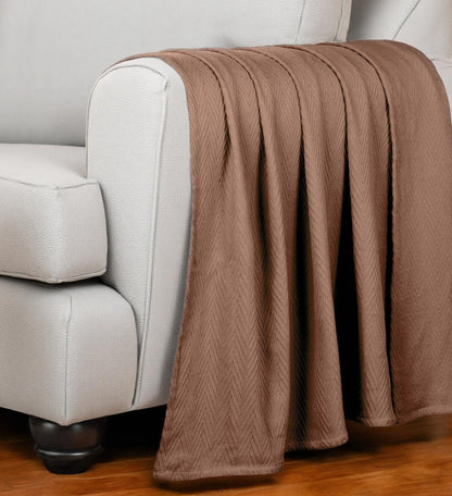 Queen Taupe Cotton Woven Chevron Blanket-2