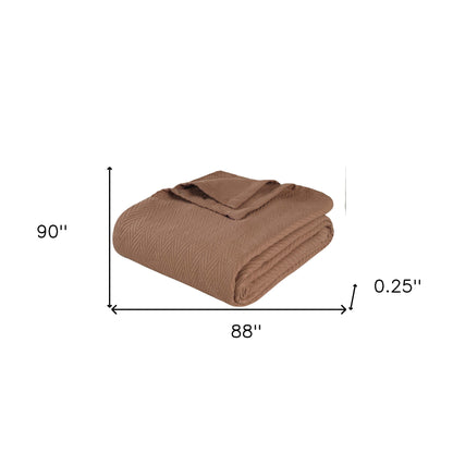 Queen Taupe Cotton Woven Chevron Blanket-8