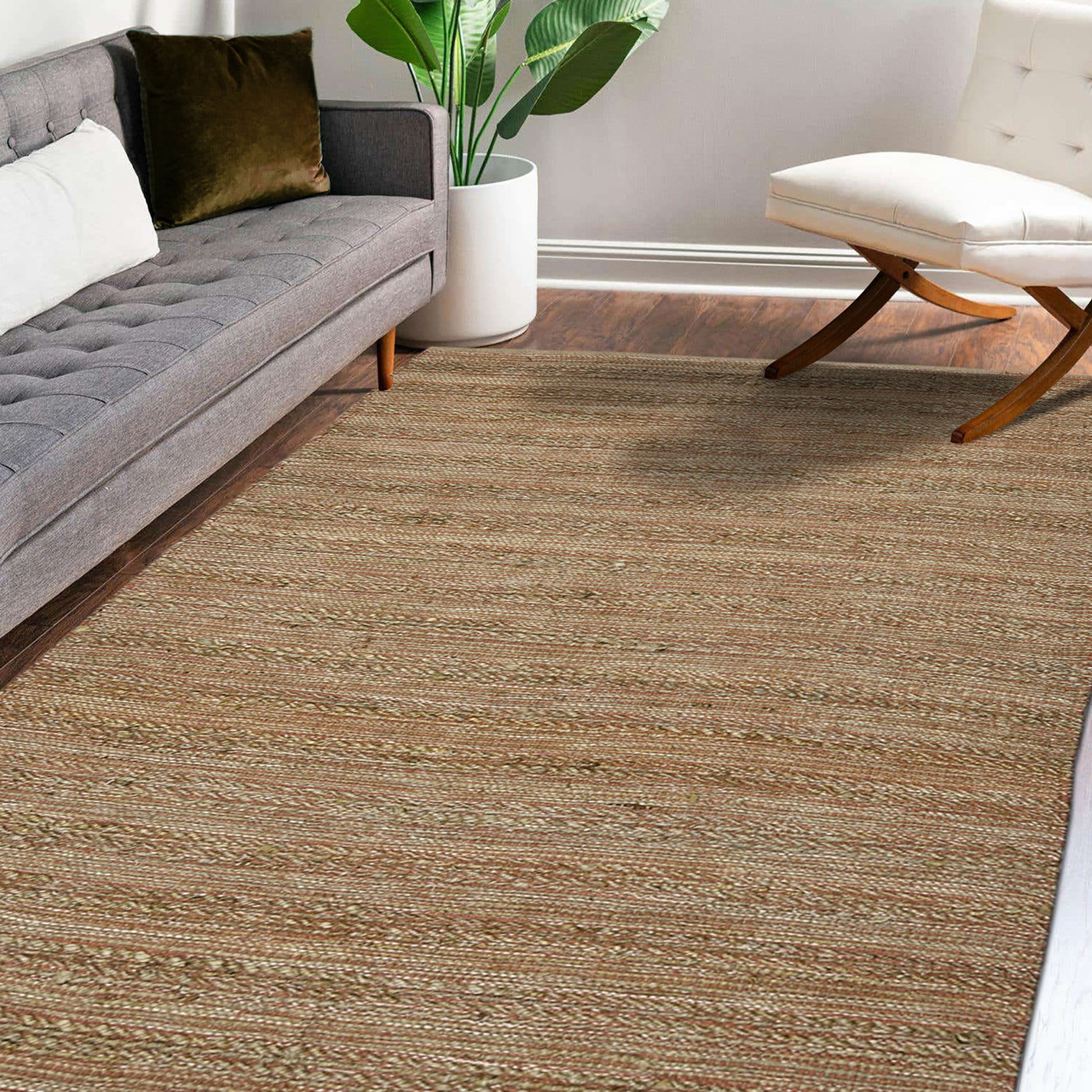 2' X 3' Brown And Brick Red Jute Striped Flatweave Handmade Area Rug-8