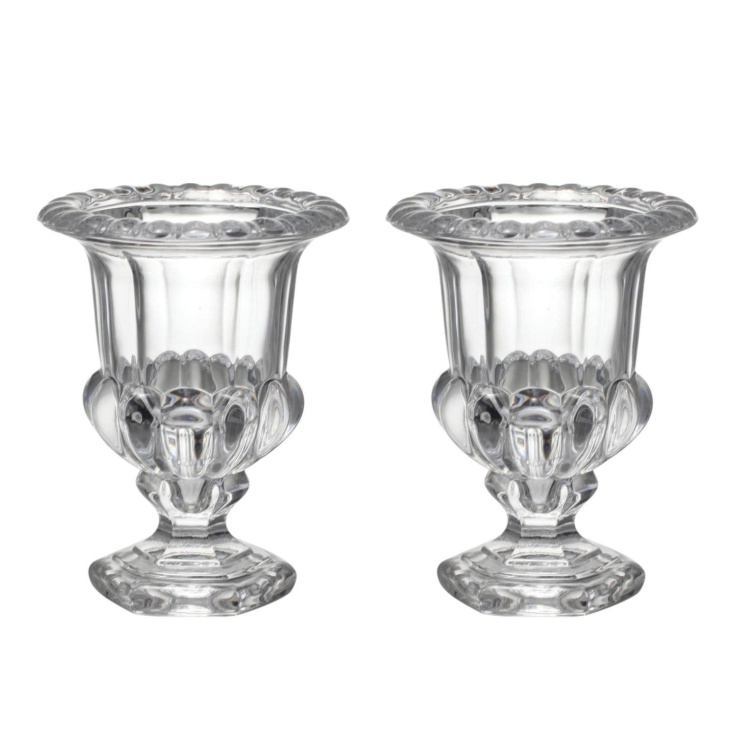 Set of Two Clear Glass Urn Table Vases-2