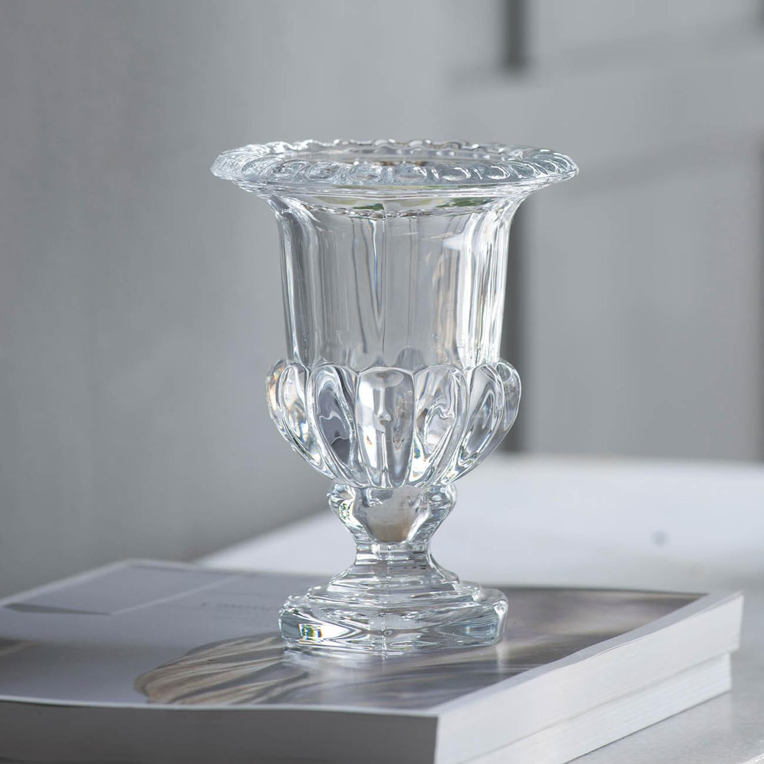 Set of Two Clear Glass Urn Table Vases-8
