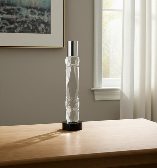 11" Silver Clear And Black Crystal Tabletop Taper Candlestick-0