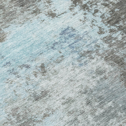 3' X 5' Taupe And Sky Blue Abstract Washable Indoor Outdoor Area Rug-7