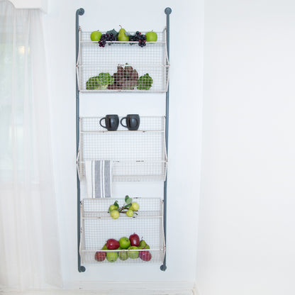 24" White And Gray Metal Baskets Wall Mounted Cubby Shelf-4