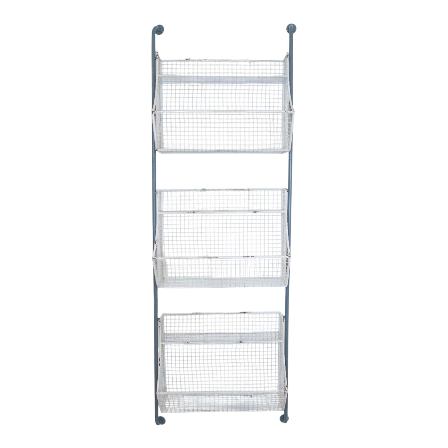 24" White And Gray Metal Baskets Wall Mounted Cubby Shelf-0