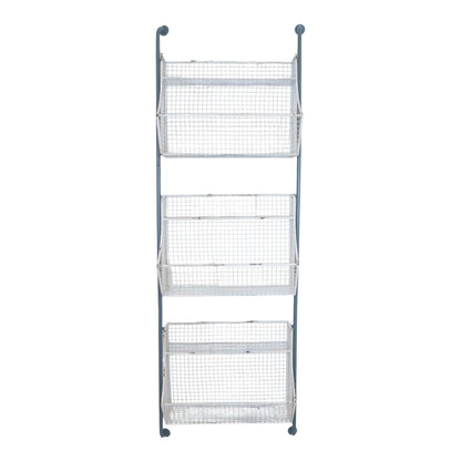 24" White And Gray Metal Baskets Wall Mounted Cubby Shelf-0