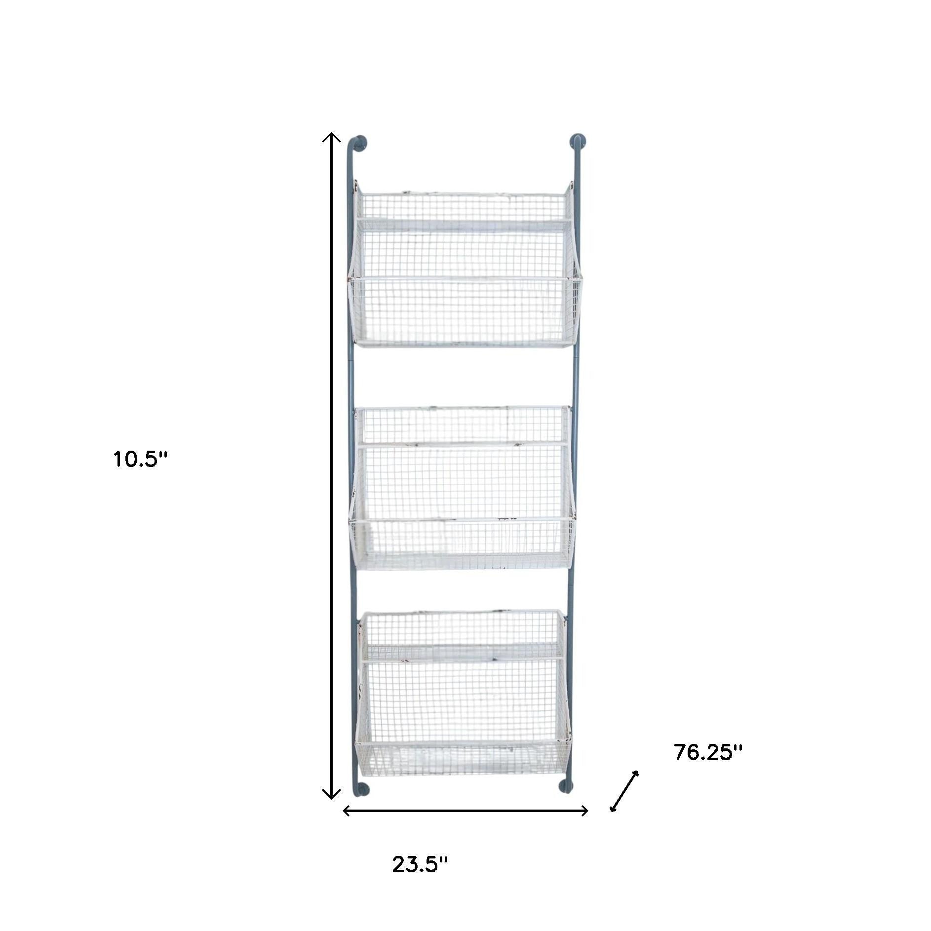 24" White And Gray Metal Baskets Wall Mounted Cubby Shelf-8