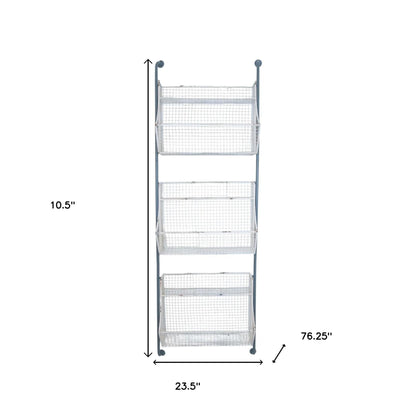 24" White And Gray Metal Baskets Wall Mounted Cubby Shelf-8