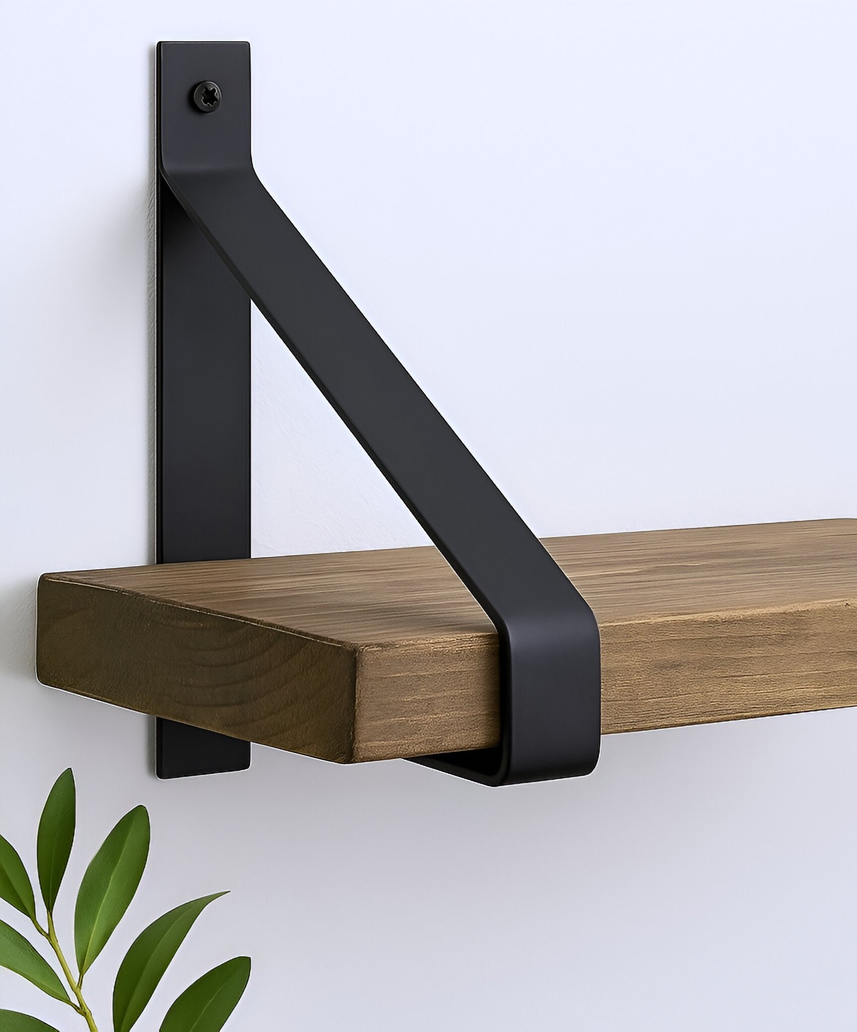 8" Set Of Two Black Metal Wall Mounted Shelf Brackets-1